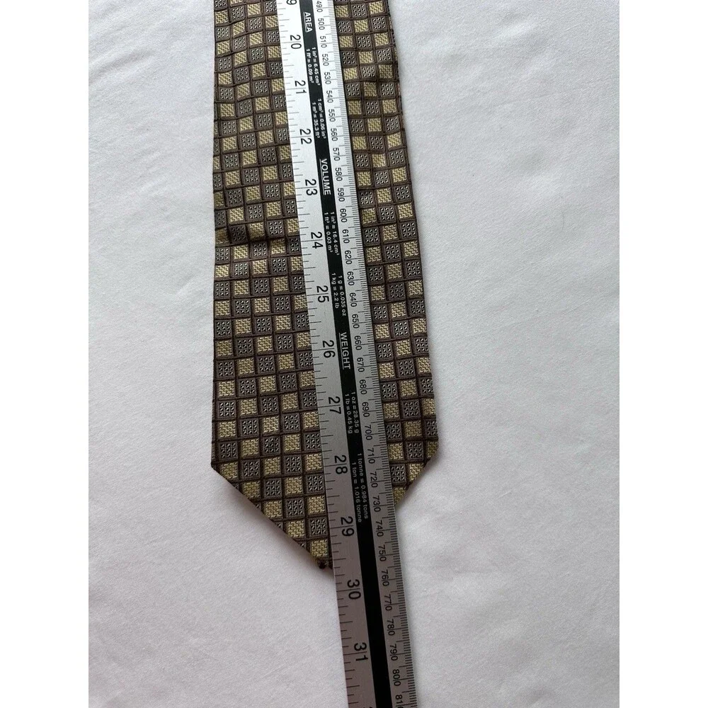Valerio Garati Handmade Pure Silk Designer Tie Brown Gold Black Geometric